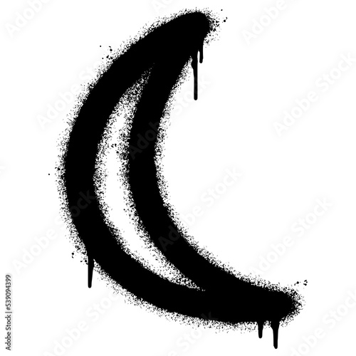 Spray Painted Graffiti crescent moon Sprayed isolated with a white background. graffiti crescent moon with over spray in black over white. Vector illustration.
