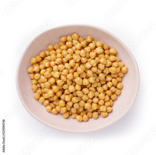 boiled chickpeas in a bowl, closeup, vegetarian food, top view