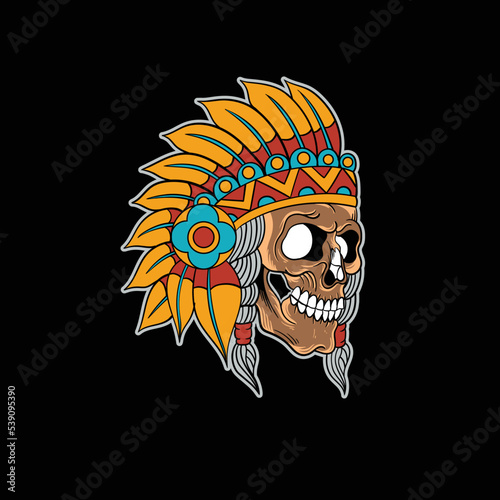 Native american head skull traditional tattoo design