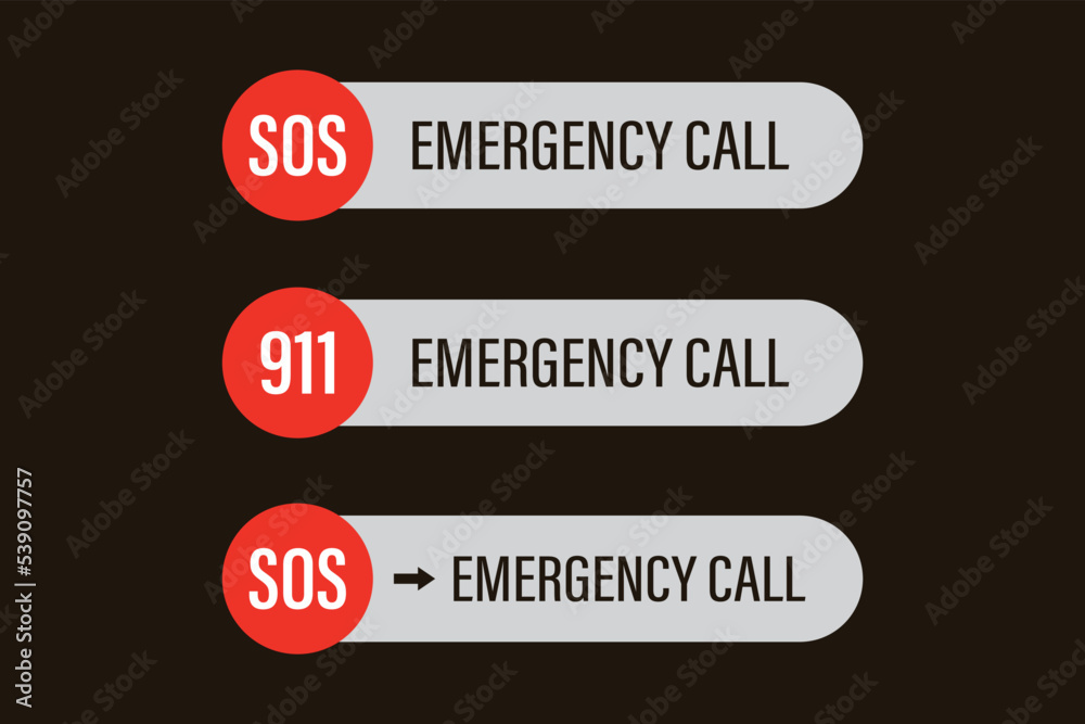 Set of buttons or sliders, emergency service. 911 call, mobile phone software elements. Help 24 hours. Accident, emergency call, icons or signs template for web, ui or print. Set of buttons or sliders, emergency service. 911 call, mobile phone software elements. Help 24 hours. Accident, emergency call, icons or signs template for web, ui or print.
