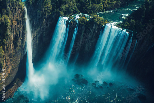 Beautiful waterfall   Landscape background  nature photo  drone view or bird view