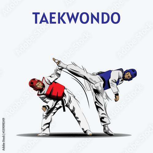 Two Boys Fighting in Taekwondo Competition Illustration Vector.