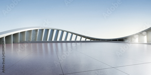 Fototapeta Naklejka Na Ścianę i Meble -  3d render of abstract futuristic architecture with concrete floor.