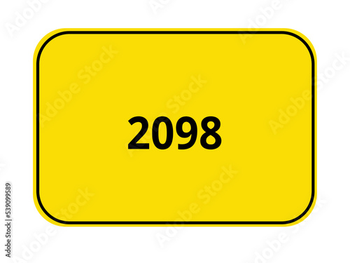 gelbes Ortseingangsschild - Jahr 2098