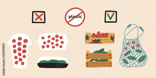 Ecology concept: replacing plastic with natural materials