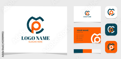 Template Logo Creative Initial Letter M and P or P and M in Circle shape. Creative Template with color pallet, visual branding, business card and icon.