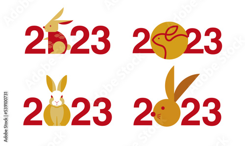Happy new year 2023 , Lunar new year, Rabbit , simple flat design