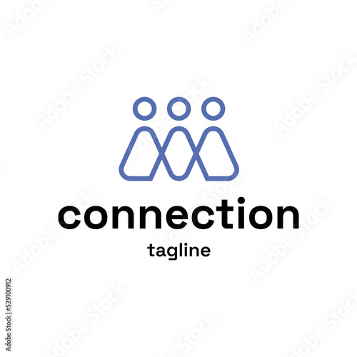 Vector human connect logo template. Team work outline illustration. Modern HR logotype with connected people