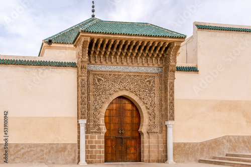 View at the entrance to Mausoleum of Moulay Ismail in the streets of Meknes - Morocco