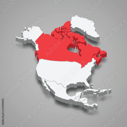 Canada country location within North America. 3d map