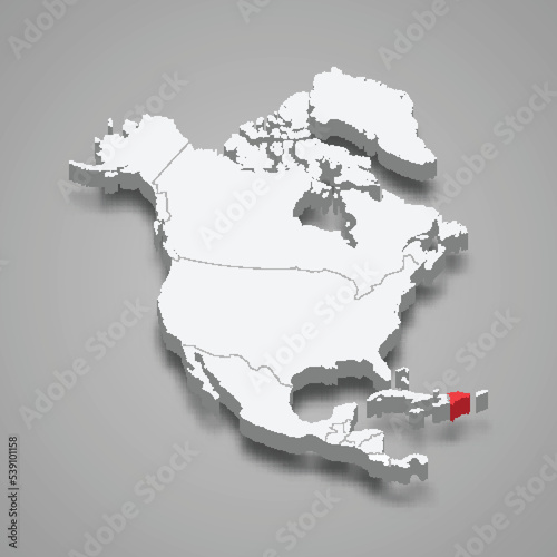 Dominican Republic country location within North America. 3d map