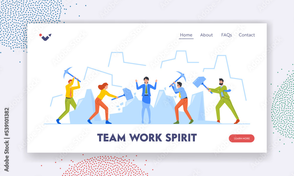 Team Work Spirit Concept Landing Page Template. Business Characters Ice Breaking Activity. People with Sledgehammers Team Work Spirit Concept Landing Page Template. Business Characters Ice Breaking Activity. People with Sledgehammers