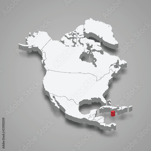 Jamaica country location within North America. 3d map