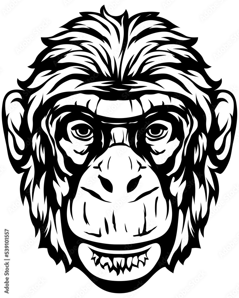 Black and white hand drawn face of monkey illustration mascot art
