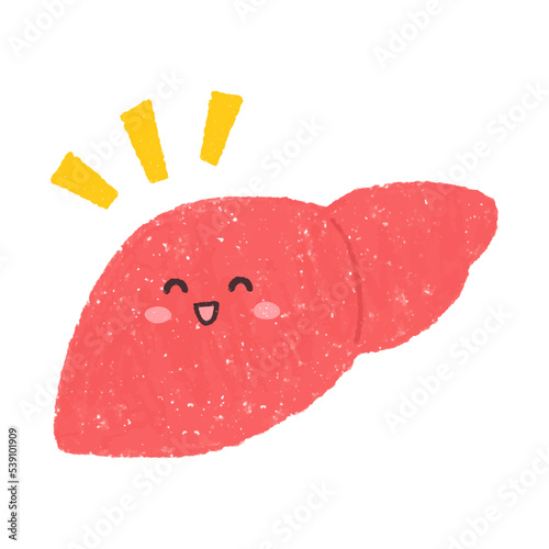 手描きのにっこり笑う肝臓のキャラクター