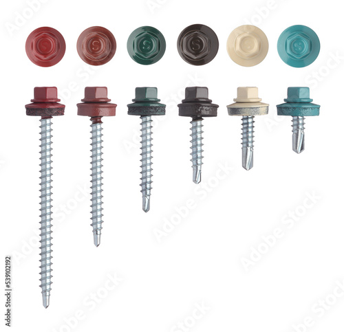 Steel roofing screws, silver metal head painted RAL color, metallic galvanized screw