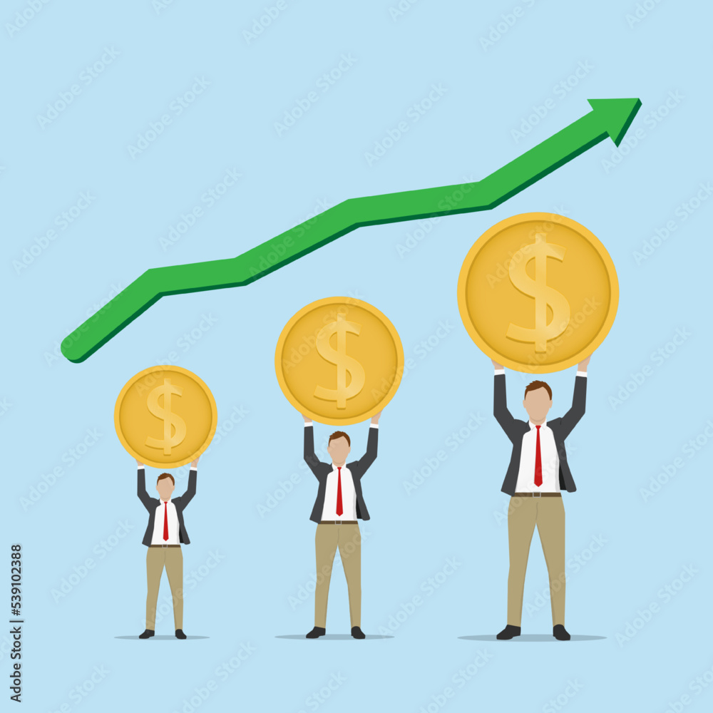 illustration businessman holding a coin over his head with the growth chart. illustration businessman holding a coin over his head with the growth chart.