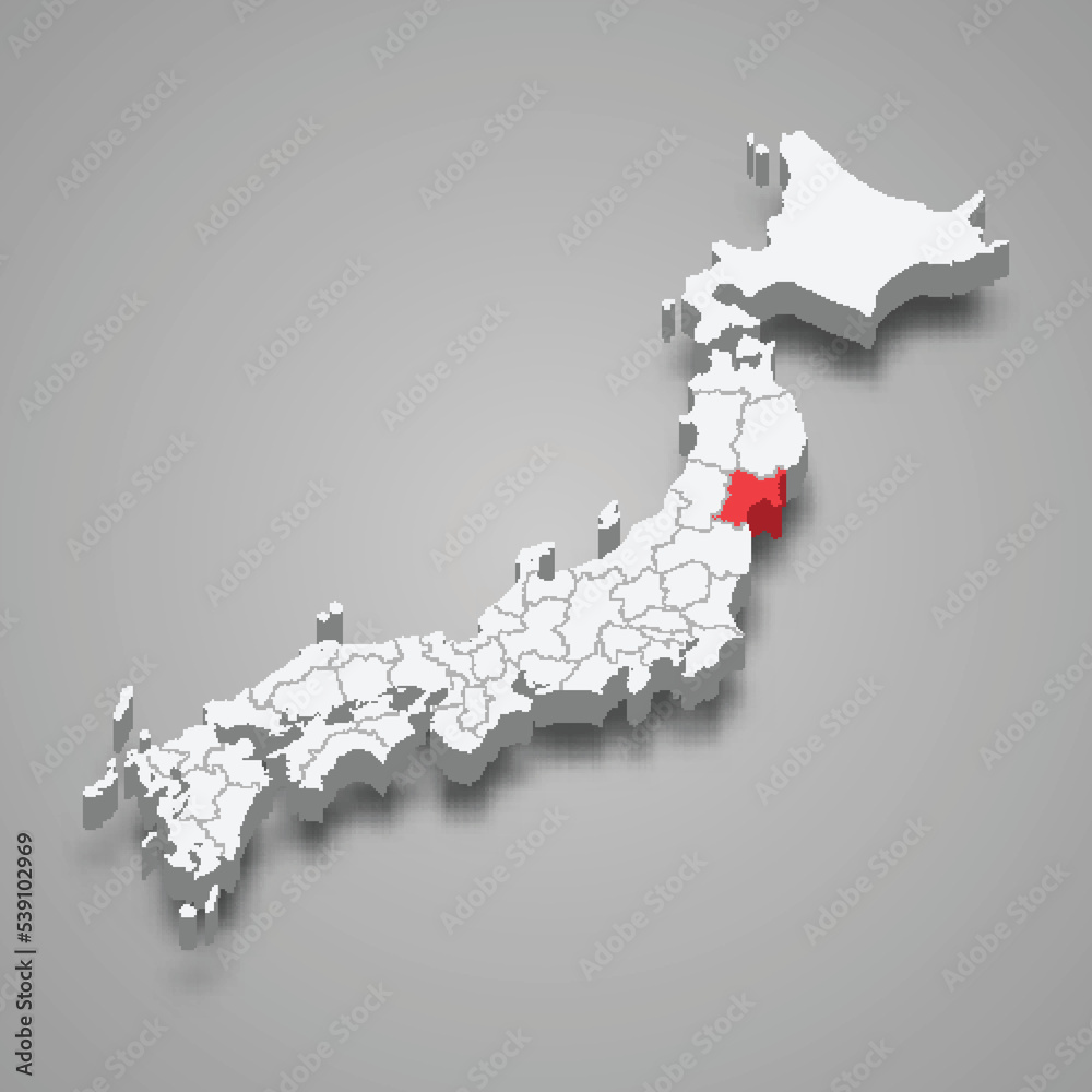 Miyagi region location within Japan 3d map Miyagi region location within Japan 3d map