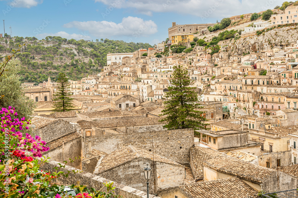 High angle view of the historic center of Modica