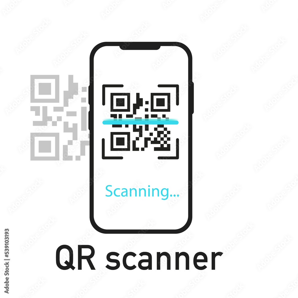 Phone with scanned QR code, qr scanner. Vector illustration Phone with scanned QR code, qr scanner. Vector illustration