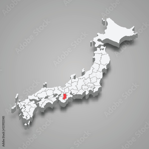 Nara region location within Japan 3d map