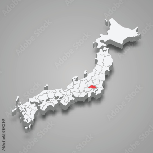 Saitama region location within Japan 3d map