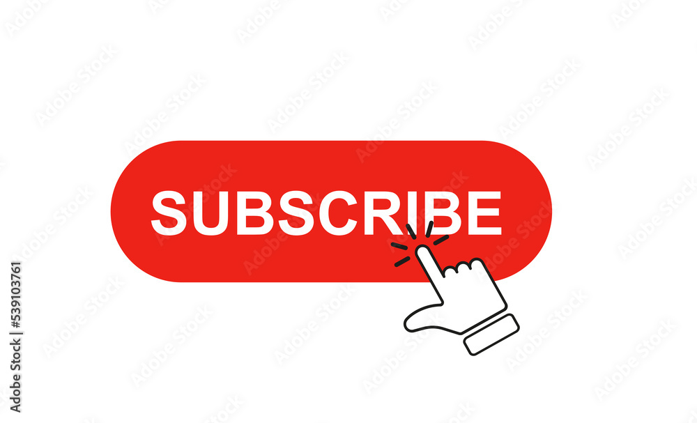 Red subscribe button with cursor. Vector illustration Red subscribe button with cursor. Vector illustration