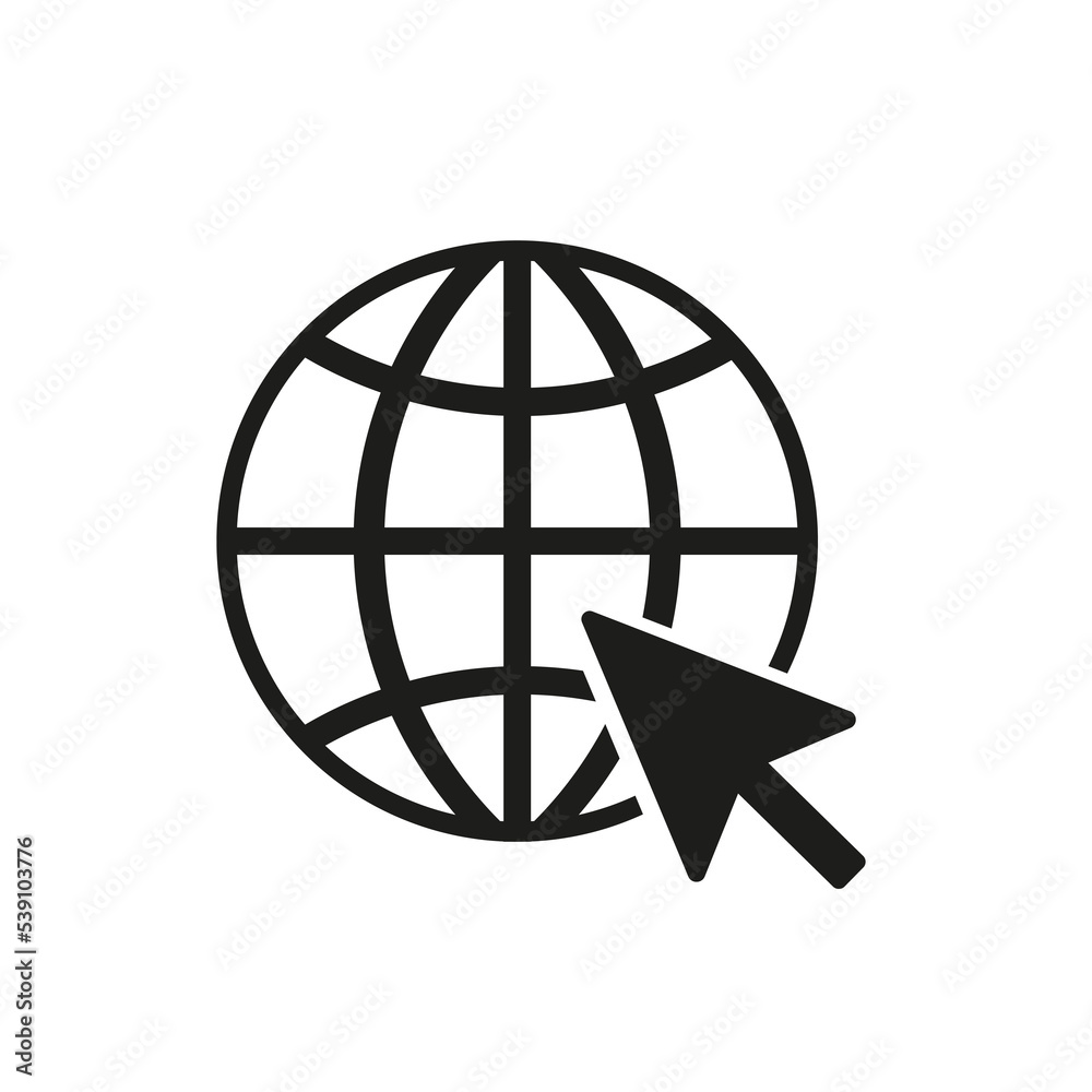 Obraz premium Earth www icon with cursor on white background. Vector illustration