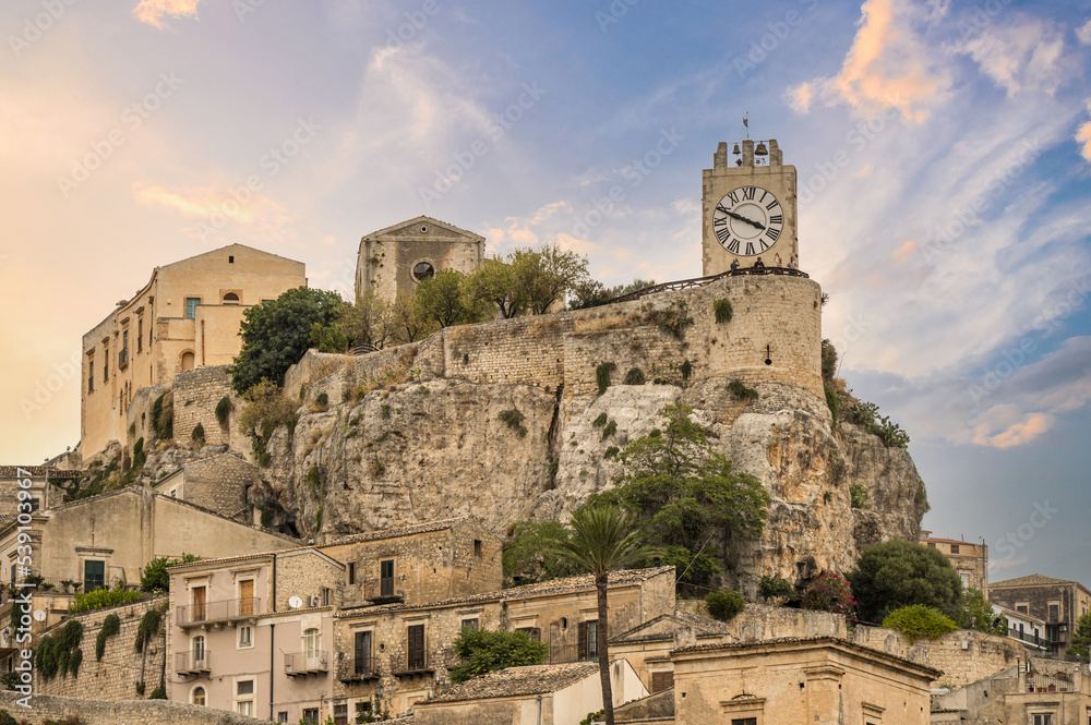the beautiful castle of Modica at sunset