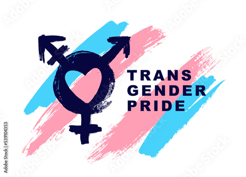 A symbol and a sign of transgender pride. Blue, pink and white brush strokes drawn by hand. A colorful logo of one of the LGBT flags.