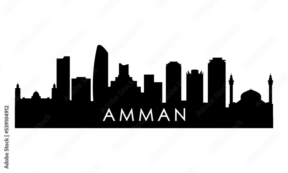 Amman skyline silhouette. Black Amman city design isolated on white background.