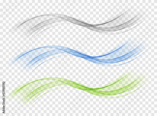 Wave abstract flowers set, smoky transparent wavy design