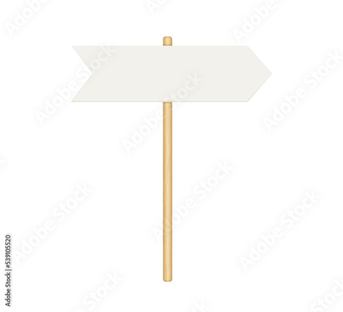 Signboard with wooden pole. Direction sign post with arrow. Street road boards. Realistic signpost to choose road or street. Vector illustration isolated on white background.
