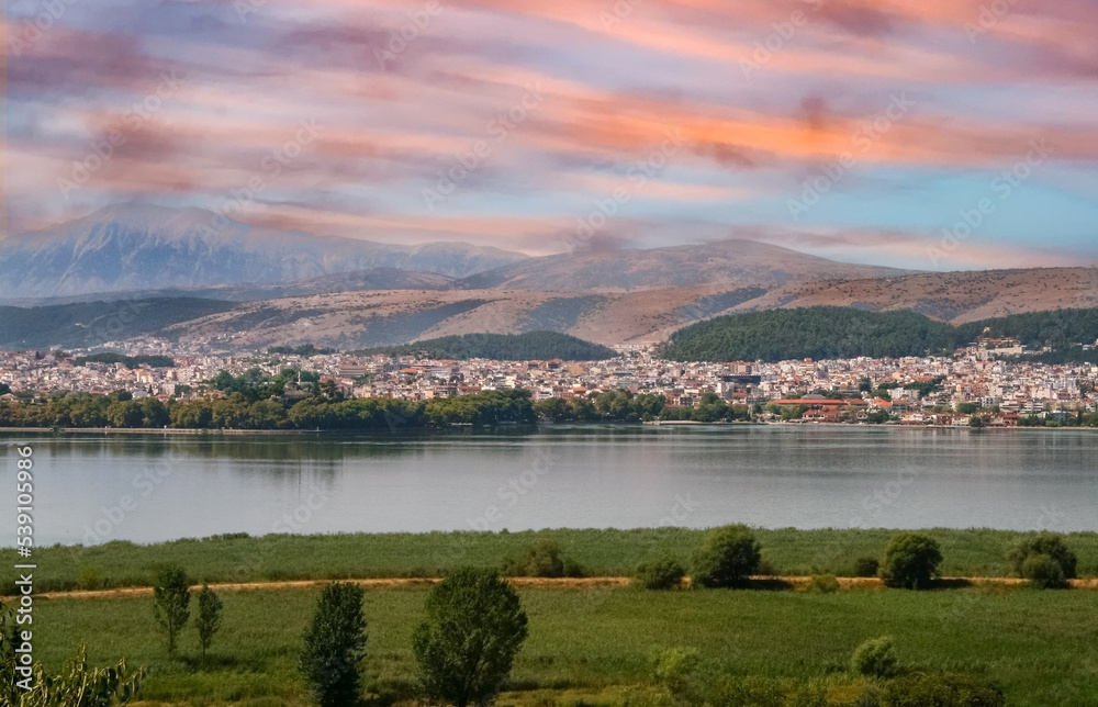 Ioannina city and the lake Pamvotis , Epirus. Greece.