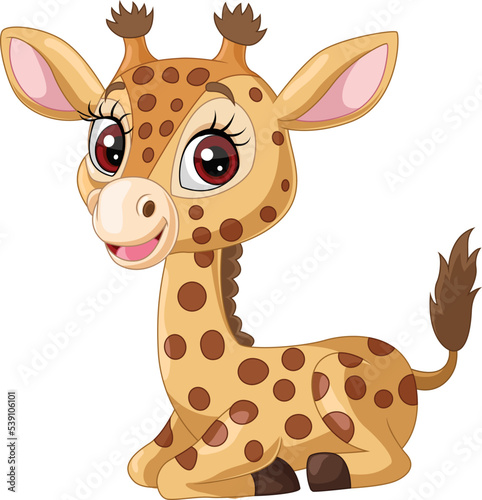 Cartoon funny little giraffe sitting