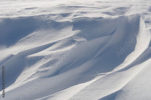 Snow drifts in the sunlight.