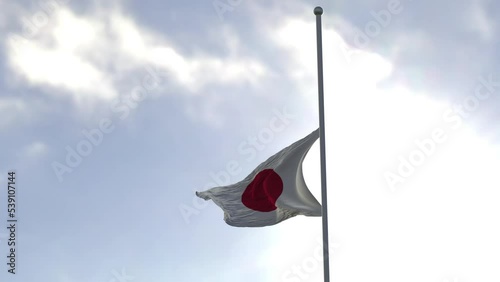 Flag of Japan half mast in the wind. High bitrate slow motion animation in 4K. photo