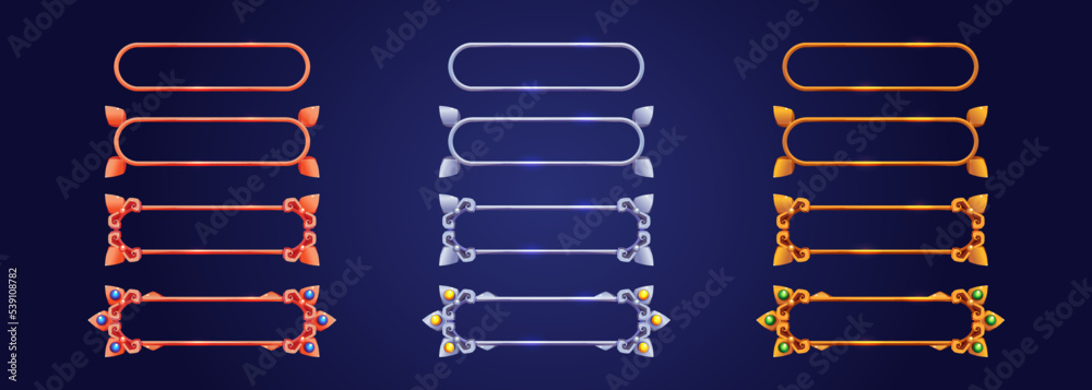 Game frames, bronze, gold and silver horizontal borders with ornate ...