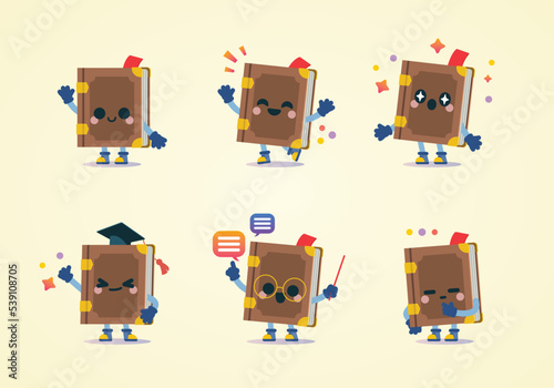 set of book cute character mascot