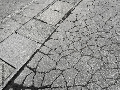 地割れしたアスファルトの道路 photo