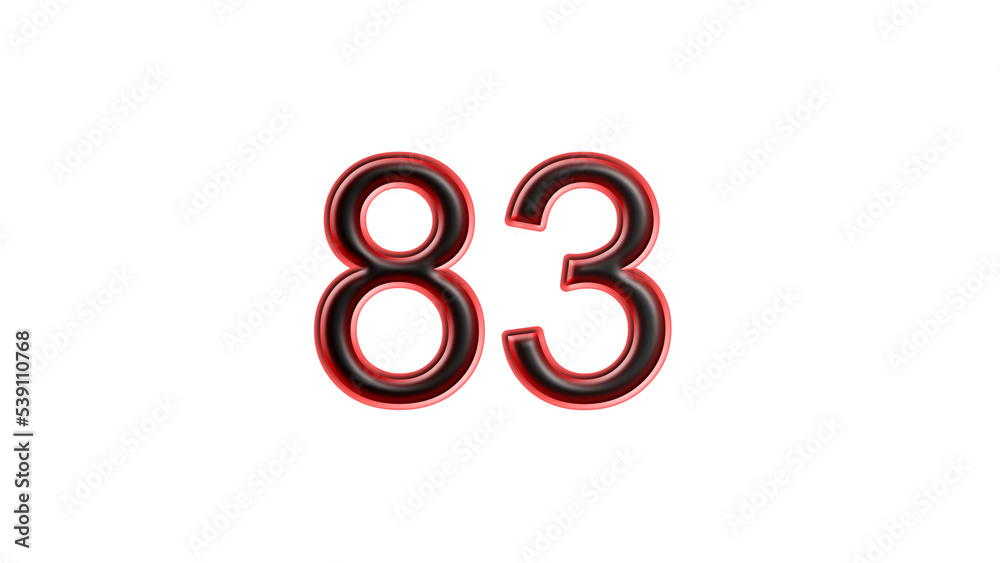 red 83 number 3d effect white background red 83 number 3d effect white background