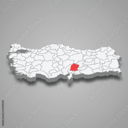 Kahramanmaras region location within Turkey 3d map photo