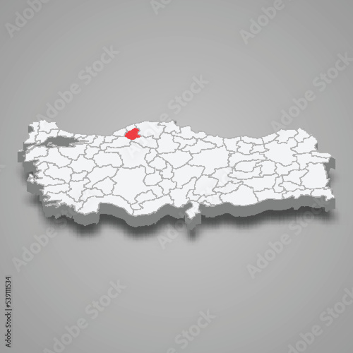 Karabuk region location within Turkey 3d map