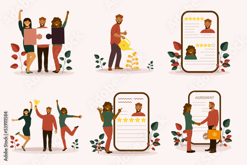 Set of mini business concepts of entrepreneurs. Concepts for web design