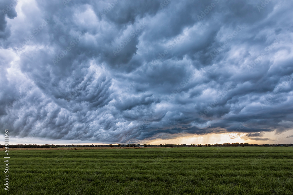 Impressive thunderstorm, cloudscape over northern Germany at dusk