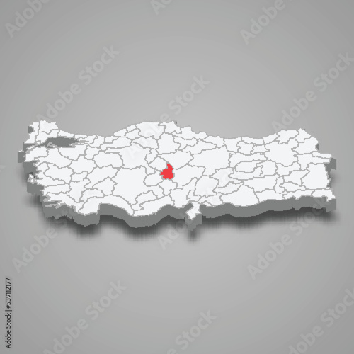 Nevsehir region location within Turkey 3d map