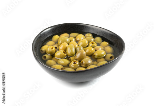 Green Pickled Olives Isolated, Olive Pickles, Pitted Fermented Olives