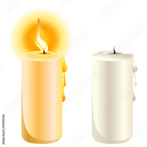 burning and extinguished candles on a white background