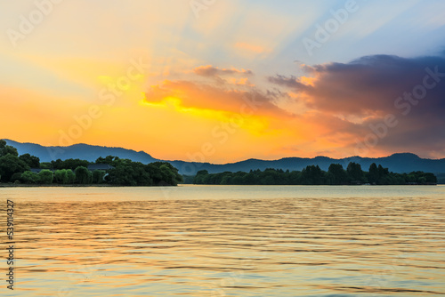 Beautiful West Lake natural scenery at sunset, Hangzhou, China. © ABCDstock