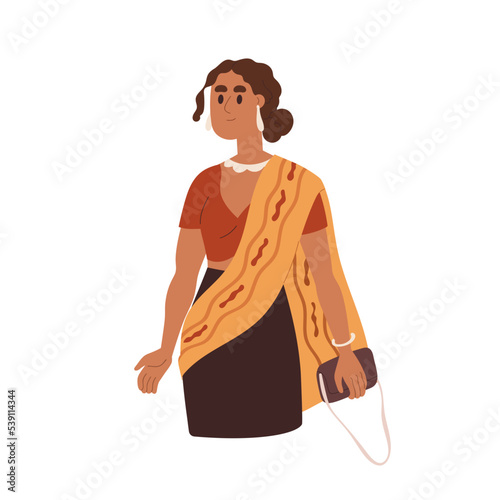 Indian woman in modern apparel, traditional sari scarf. Hindu girl portrait i...